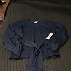 Liz Claiborne Deep Blue Tie-Front Blouse